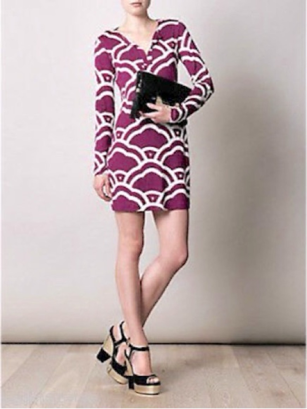Diane Van Furstenberg Purple Desiner Silk Knit Bodycon Midi Dress Size 12